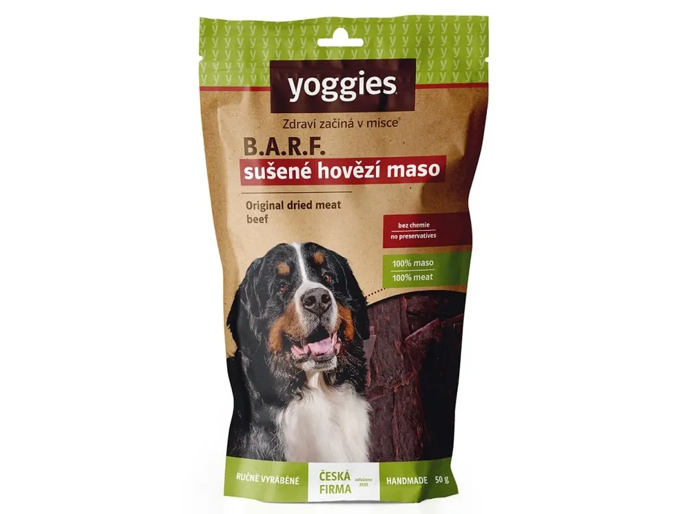 Sušené maso pro psy Yoggies hovězí (proužky) 45g Jen Po Omezenou Doba