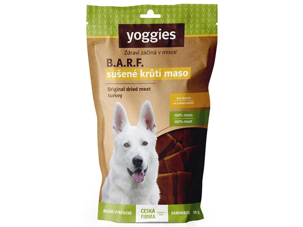 Sušené maso pro psy Yoggies, krůtí (proužky) 50g Nová Kolekce