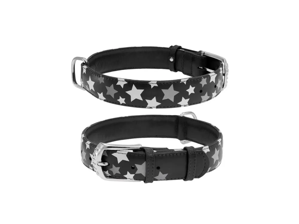 Rychlé Dodání WAUDOG obojek kožený Stars černý (30-39cm/2cm)