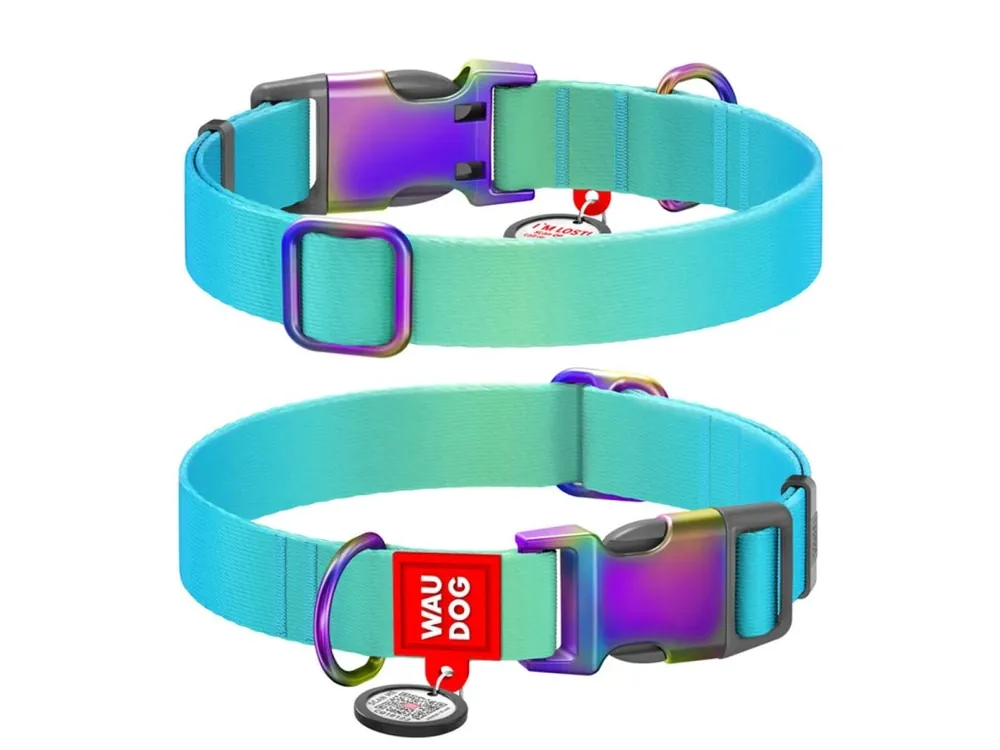 WAUDOG obojek nylon Gradient modro-zelený QR (L/33-49cm/2,5cm) Rychlé Dodání