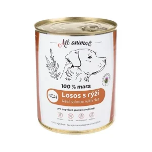Ověřený All Animals DOG konz. Losos mletý s rýží 800g