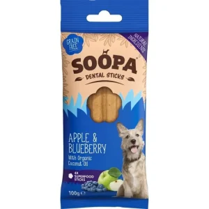 Autentický Dentální tyčinky Soopa s jablkem a borůvkou 100 g