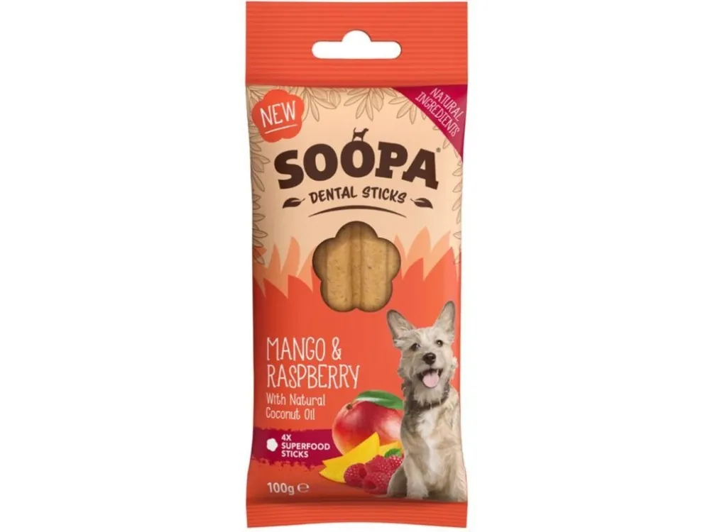 Dentální tyčinky Soopa s mangem a malinou 100 g Horká Nabídka