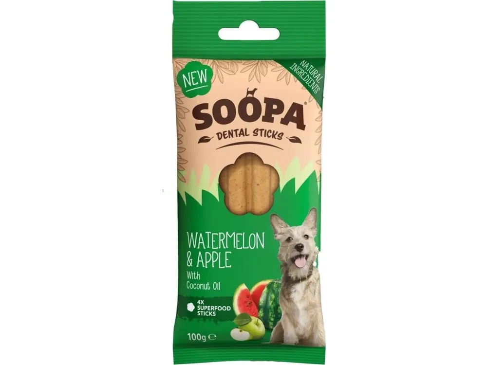 Dentální tyčinky Soopa s melounem a jablkem 100 g Akce
