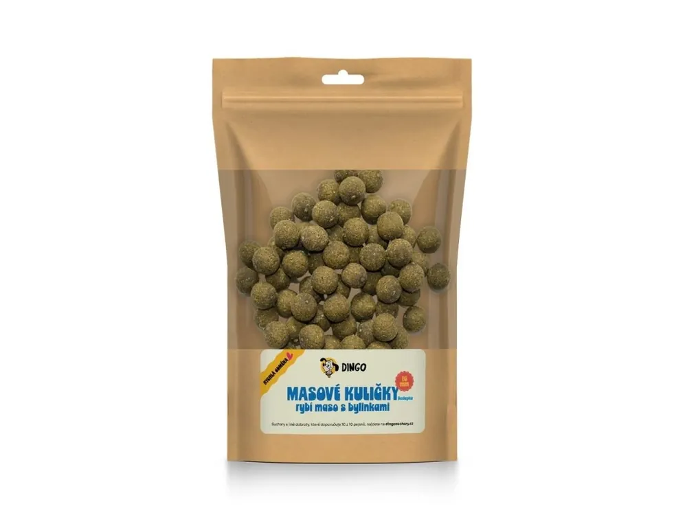 Bezpečná Platba DINGO masové kuličky rybí maso s bylinkami 16mm, 150g
