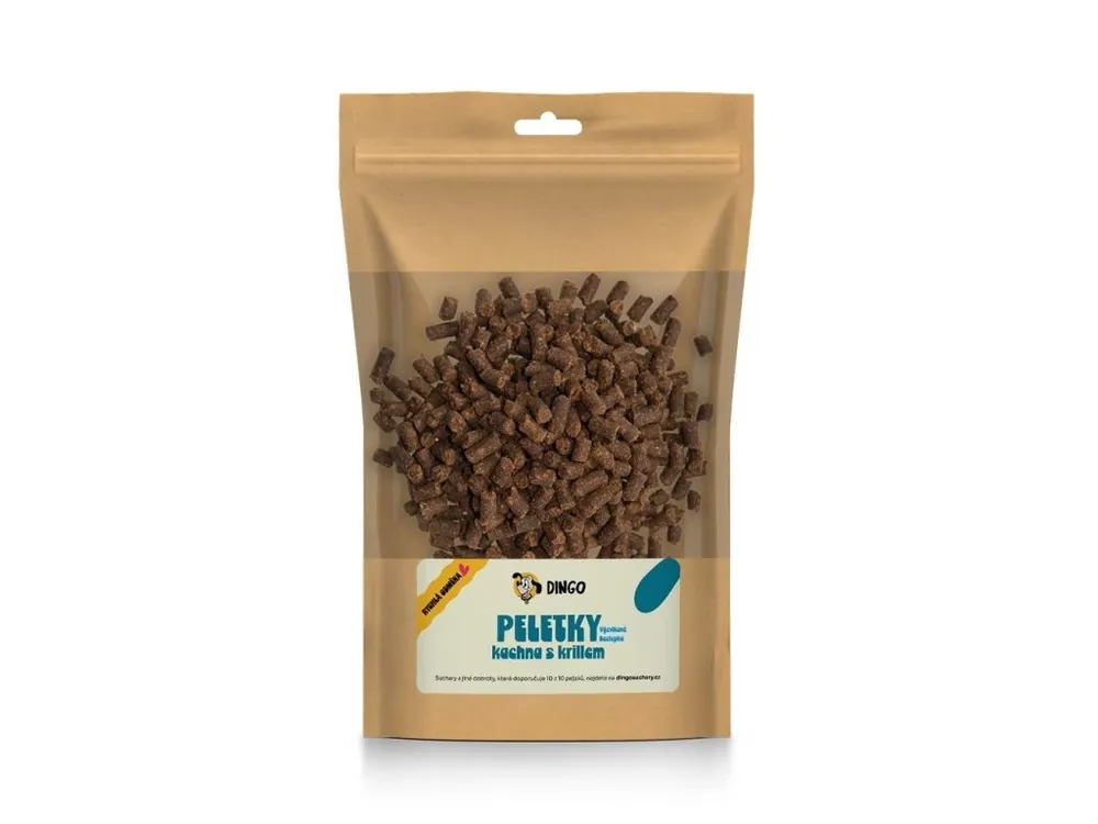 Aktuální DINGO peletky kachna s krillem, 150g