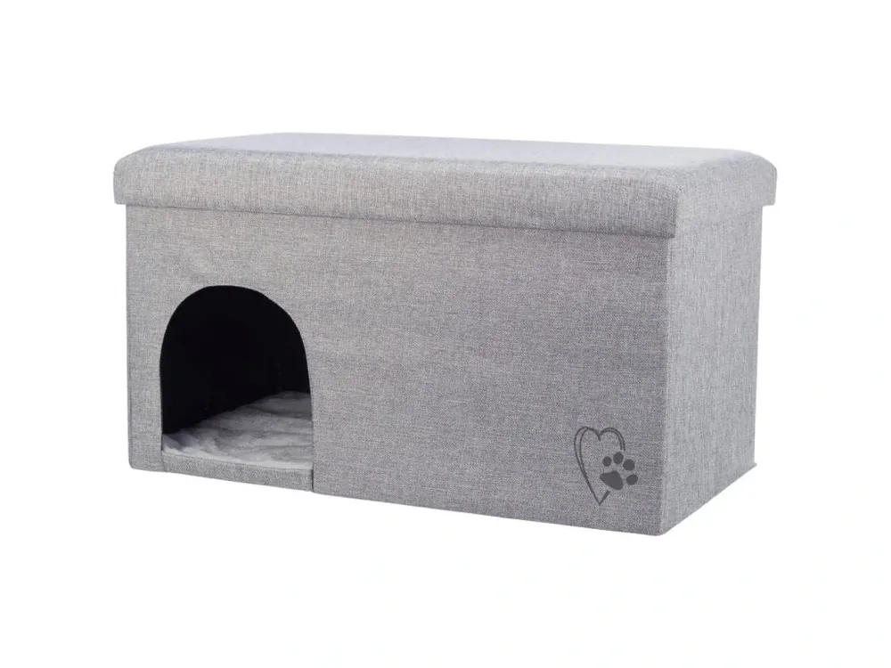 Must-Have Domek/boudička KIMMY, tkaná látka, odnímatelné víko, 72x40x40cm, šedá