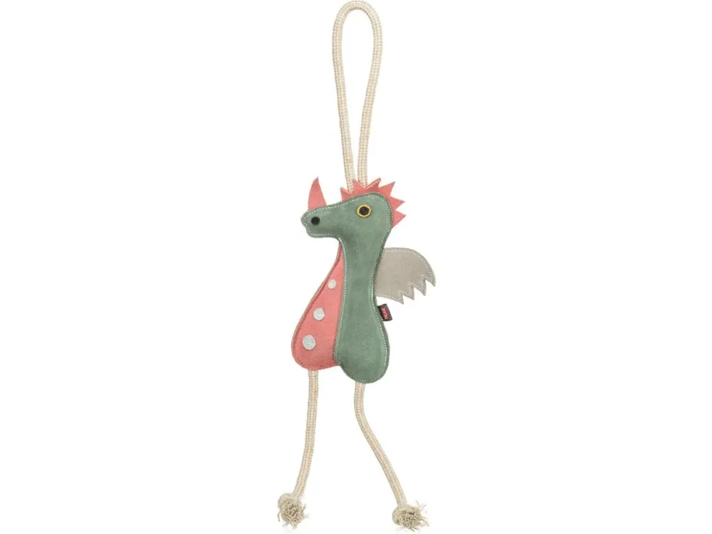 Akce Dragon - dráček na laně, 55 cm, hračka pro psy, 100% pravá kůže/lano, zelená
