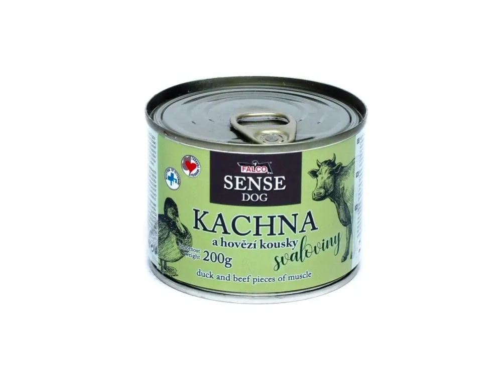 FALCO SENSE Dog kachna a hovězí kousky svaloviny, konzerva 200 g Jen Po Omezenou Doba