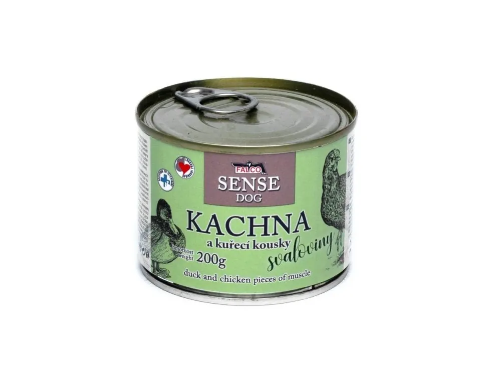 FALCO SENSE Dog kachna a kuřecí kousky svaloviny, konzerva 200 g Víkendová Akce