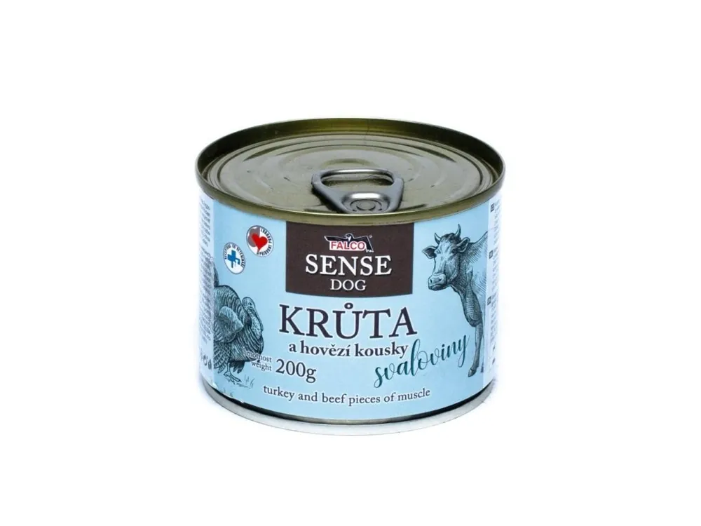 FALCO SENSE Dog krůta a hovězí kousky svaloviny, konzerva 200 g Nízká Cena