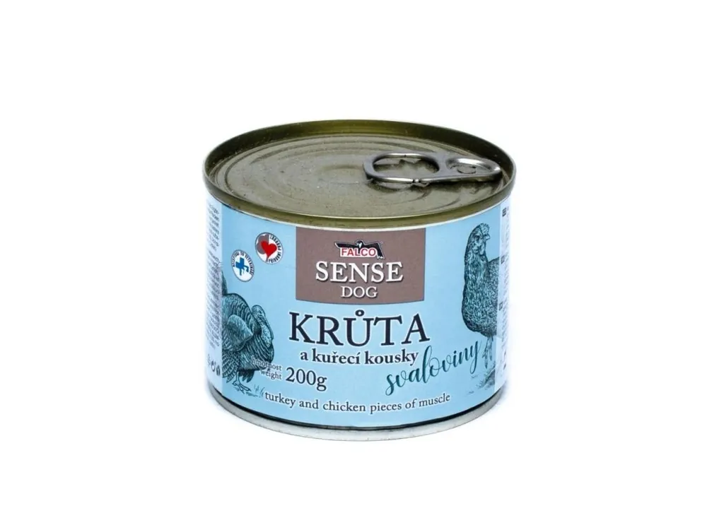 Top Prodej FALCO SENSE Dog krůta a kuřecí kousky svaloviny, konzerva 200 g