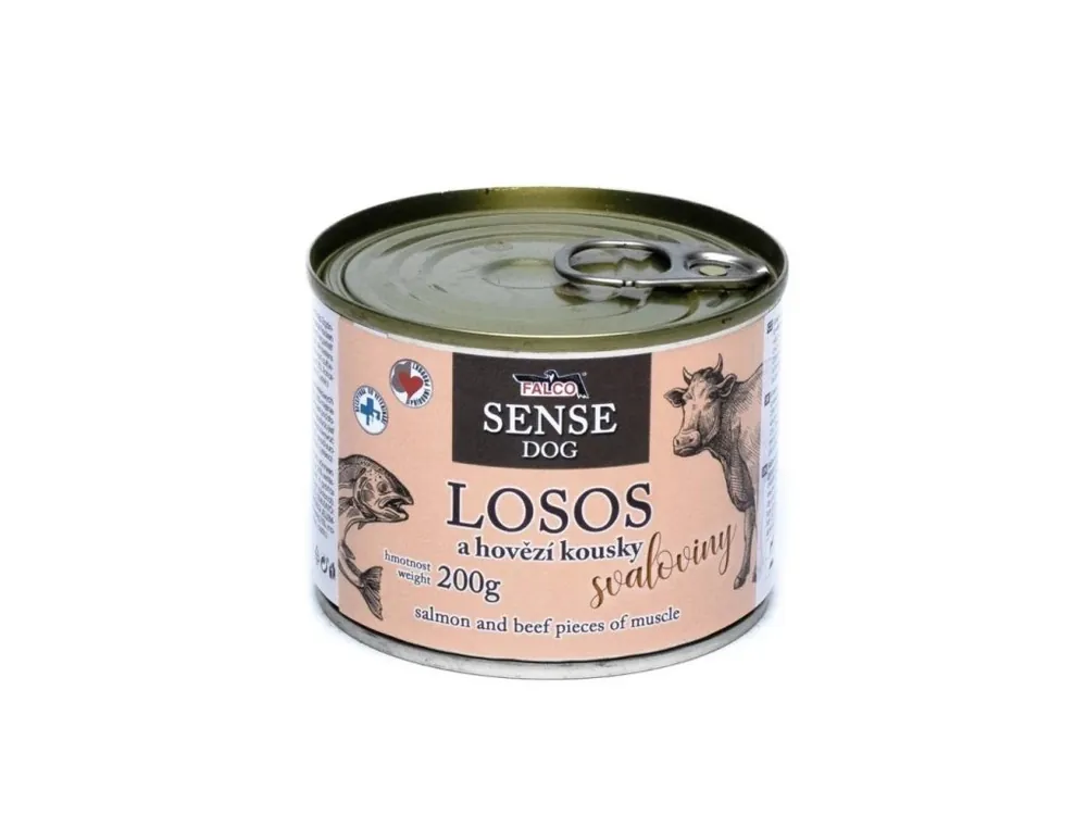 Expresní Doručení FALCO SENSE Dog losos a hovězí kousky svaloviny, konzerva 200 g