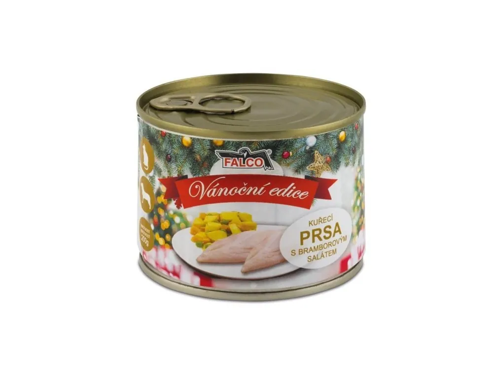 FALCO Kuřecí prsa s bramborovým salátem Vánoční edice, konzerva 200 g Sleva