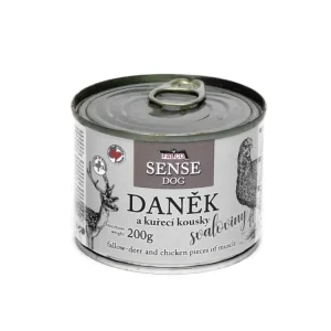 Novinka FALCO SENSE Dog daněk a kuřecí kousky svaloviny, konzerva 200 g