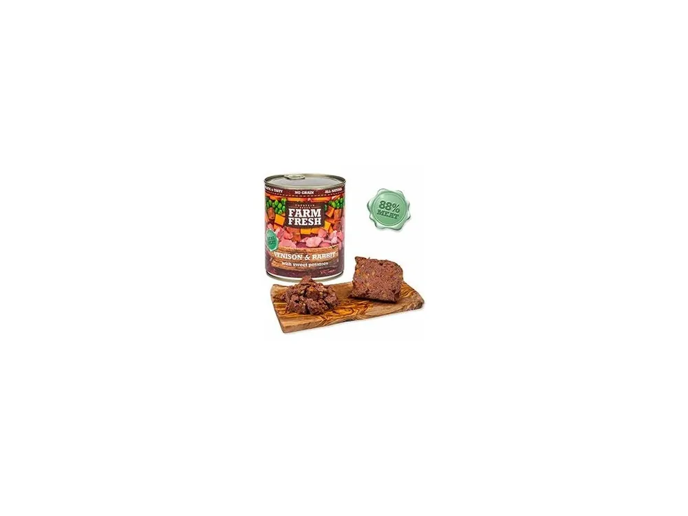 Novinka Farm Fresh Dog Venision&Rabit+Sweet Potatoes konz 800g