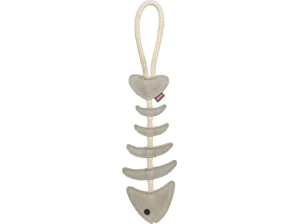 Rychlé Dodání FishBone - rybí kost na laně, 43 cm, hračka pro psy, 100% pravá kůže/lano, šedá