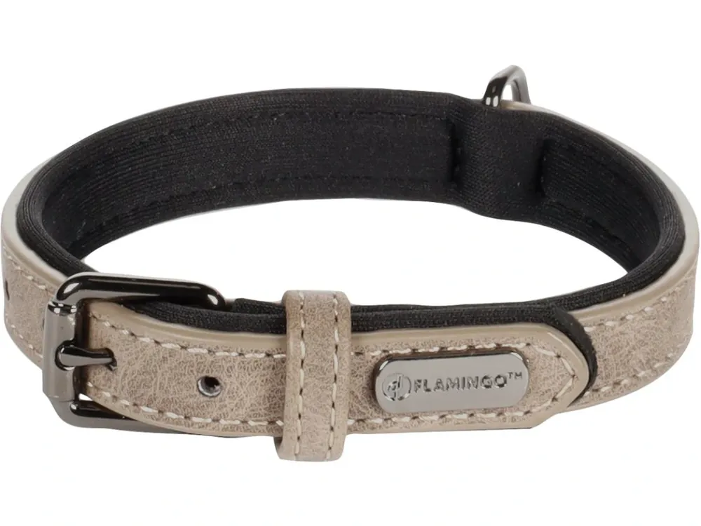 Aktuální Flamingo Delu Obojek s neoprenovým polstrováním Taupe XS/S