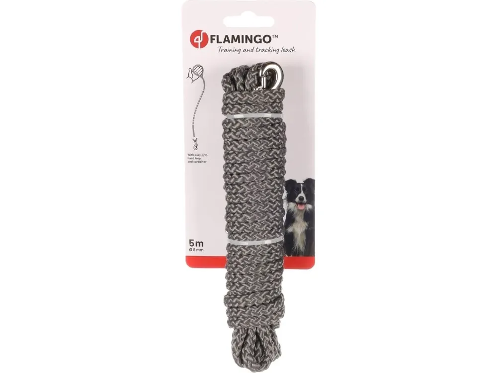 Nejprodávanější Flamingo Pletené vodítko šedé pro psy 5mx8mm