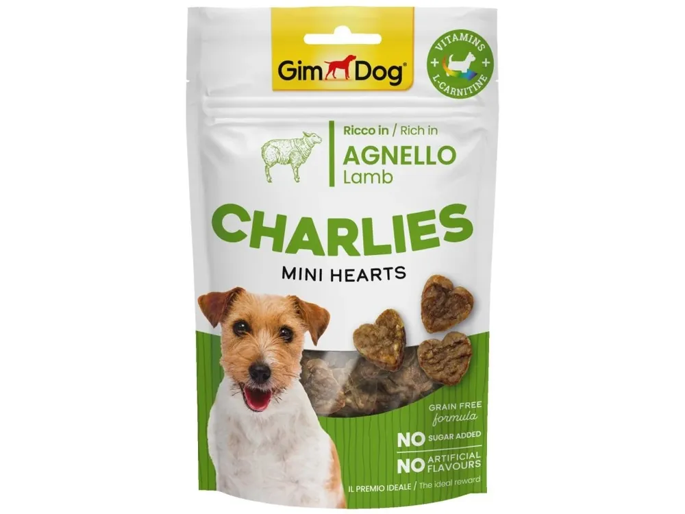 Výprodej GIMDOG Charlies Mini Hearts jehněčí 70g