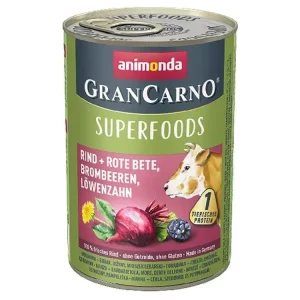 Cenový Hit GRANCARNO Superfoods hovězí,čv.řepa,ostružiny,pampeliška 400 g pro psy