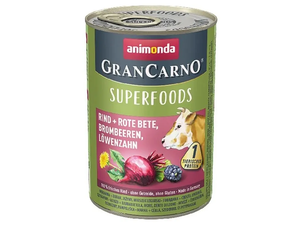 Cenový Hit GRANCARNO Superfoods hovězí,čv.řepa,ostružiny,pampeliška 400 g pro psy