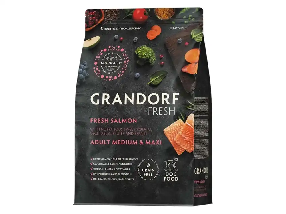 Grandorf FRESH granule pro psy Adult Medium & Maxi - Losos 10kg Víkendová Akce