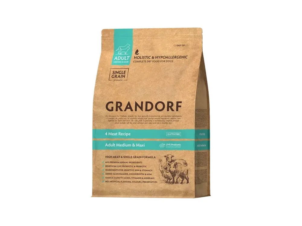 Zlevněný Grandorf granule pro psy Adult Medium & Maxi - 4 druhy masa 3kg DMT 10/26