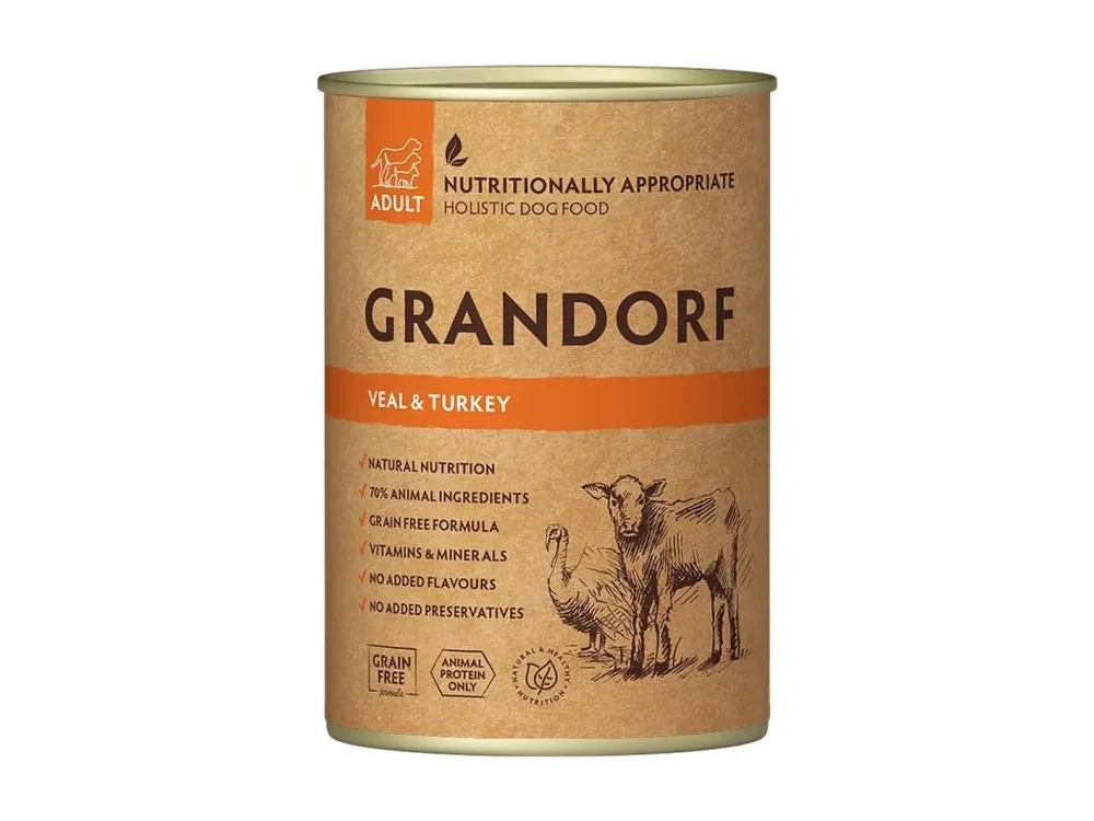 Grandorf konzerva pro psy Adult Telecí a krocan 400g Nová Kolekce