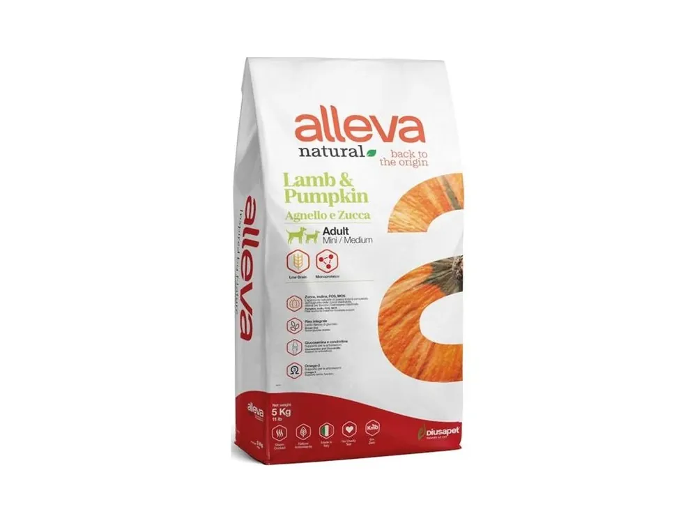 Granule pro dospělé psy ALLEVA NATURAL Dog Dry Adult Lamb&Pumpkin Mini/Medium, 5 kg Vrácení Zdarma