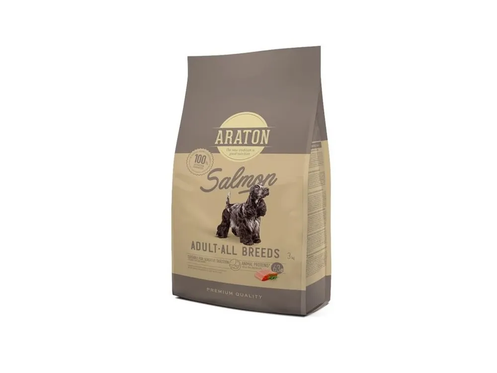 Granule pro dospělé psy Araton Dog Dry Adult Salmon, 3 kg Výprodej