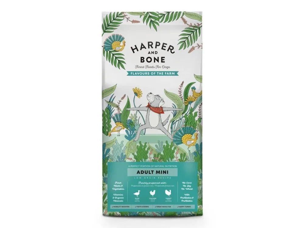 Cenově Výhodný Harper and Bone Dog Adult Mini příchutě farmy 10 kg