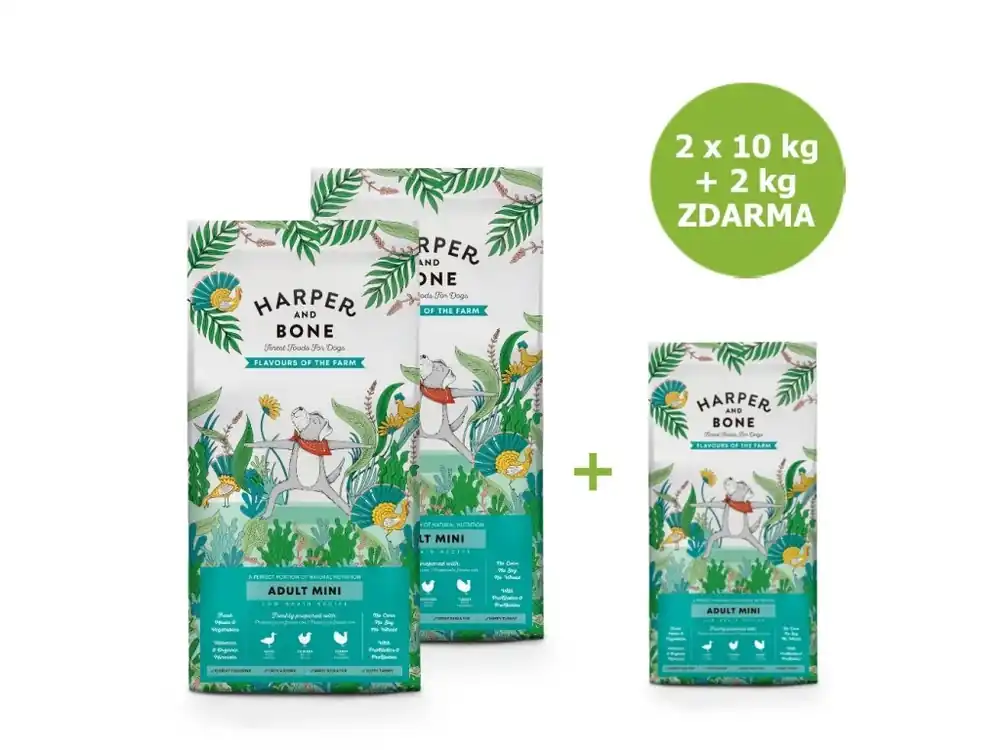 Harper and Bone Dog Adult Mini příchutě farmy AKCE 2 x 10 kg + 2 kg ZDARMA Dokud Zásoby Vydrží
