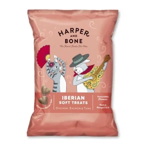 Harper and Bone Cat & Dog iberské měkké pamlsky kuře, losos a tuňák 90 g Omezená Nabídka
