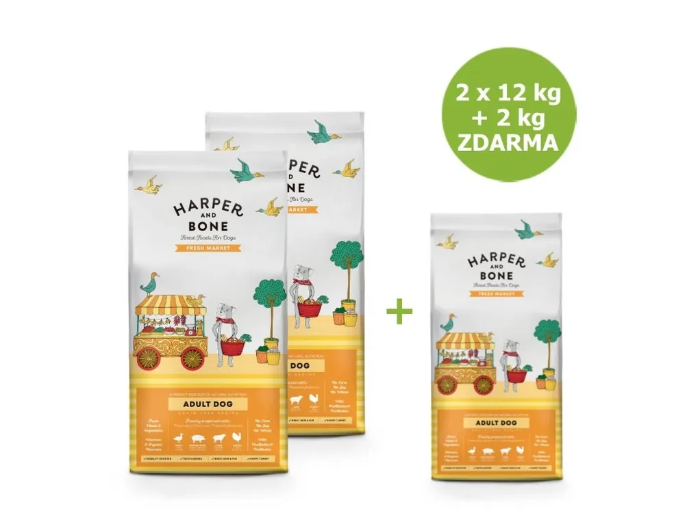 Levný Harper and Bone Dog Adult Large & Medium čerstvé z trhu AKCE 2 x 12 kg + 2 kg ZDARMA