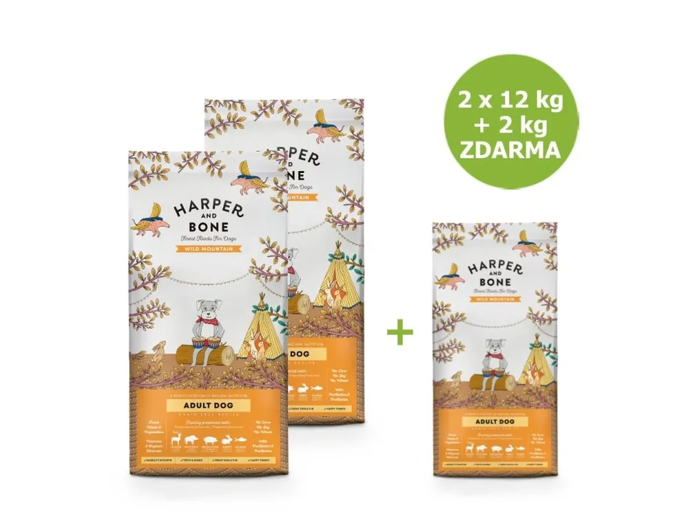 Originální Harper and Bone Dog Adult Large & Medium divoké hory AKCE 2 x 12 kg + 2 kg ZDARMA