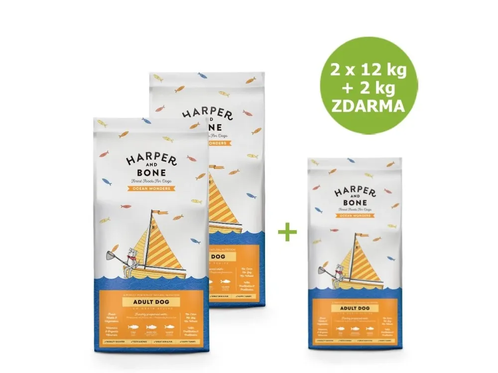 Levný Harper and Bone Dog Adult Large & Medium divy oceánu AKCE 2 x 12 kg + 2 kg ZDARMA