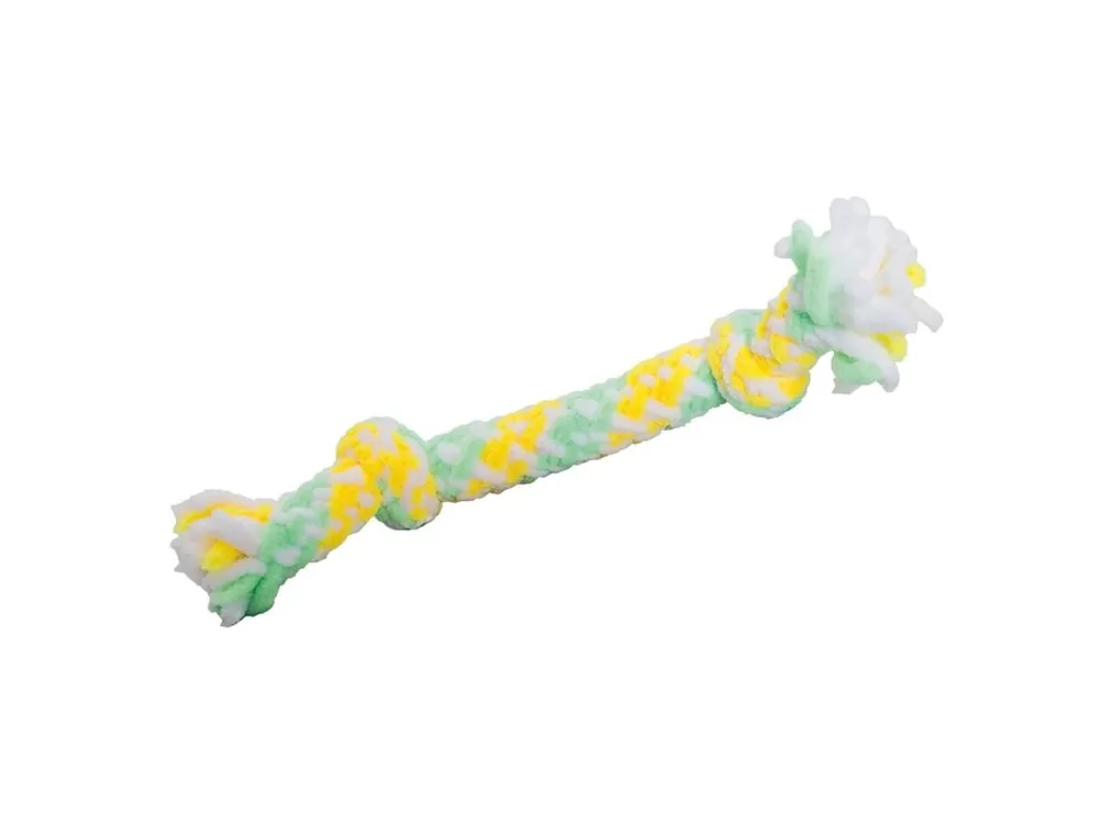 Hit Sezóny Hebká pletená činka HipHop PLUSH, 2 uzly, 20 cm, pistáciová, žlutá, bílá