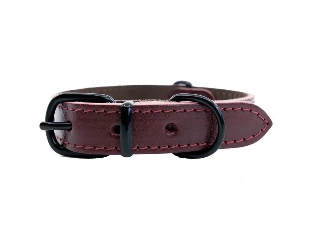 Kožený obojek pro psy BAFPET HERRY MINI, černé kování, Bordó, 40 cm x 22 mm Akční Cena
