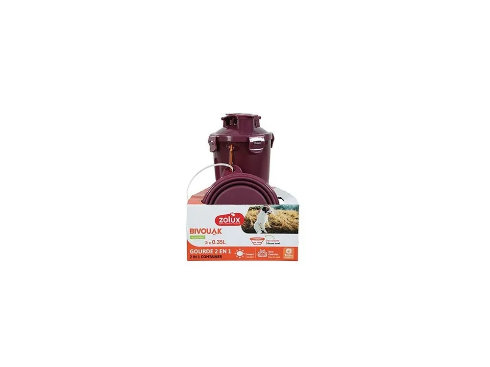 Zlevněný Lahev 2v1+ 2 misky BIVOUAK 2x350ml červená Zolux