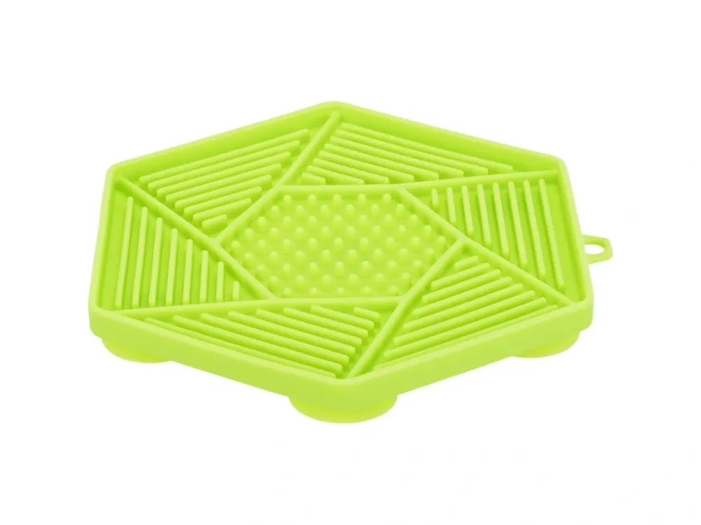 Autentický Lick´n´Snack HEXAGON s přísavkami - podložka k pomalému krmení, 17 cm, TPR/plast, zelená