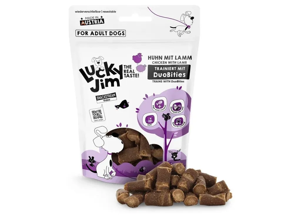 Levný Lucky Jim DuoBities kuře s jehněčím 70 g