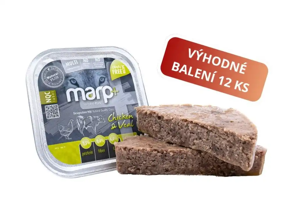 Sleva Marp Natural Plus vanička pro psy s kuřetem a telecím 12x150g