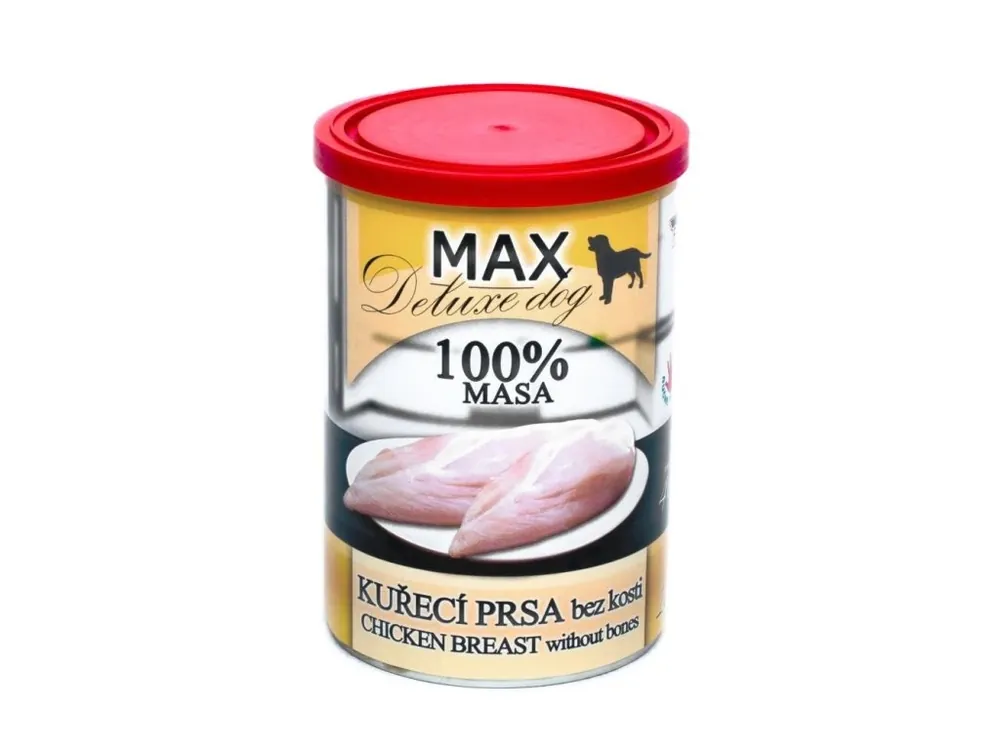 MAX Deluxe Dog kuřecí prsa bez kosti, konzerva 400 g Rychlé Dodání