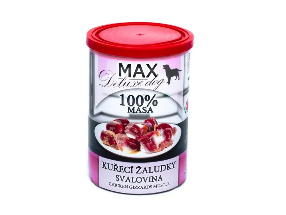 MAX Deluxe Dog kuřecí žaludky - svalovina, konzerva 400 g Nejlepší Cena