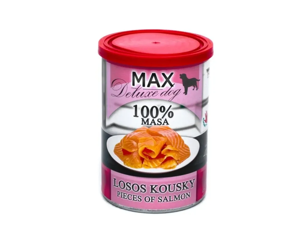 Nejlepší Cena MAX Deluxe Dog losos kousky, konzerva 400 g