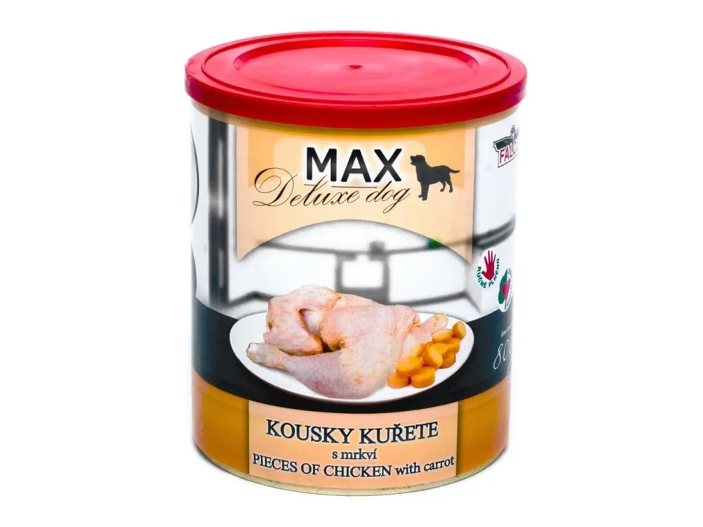 Akční Cena MAX Deluxe Dog kousky kuřete s mrkví, konzerva 800 g