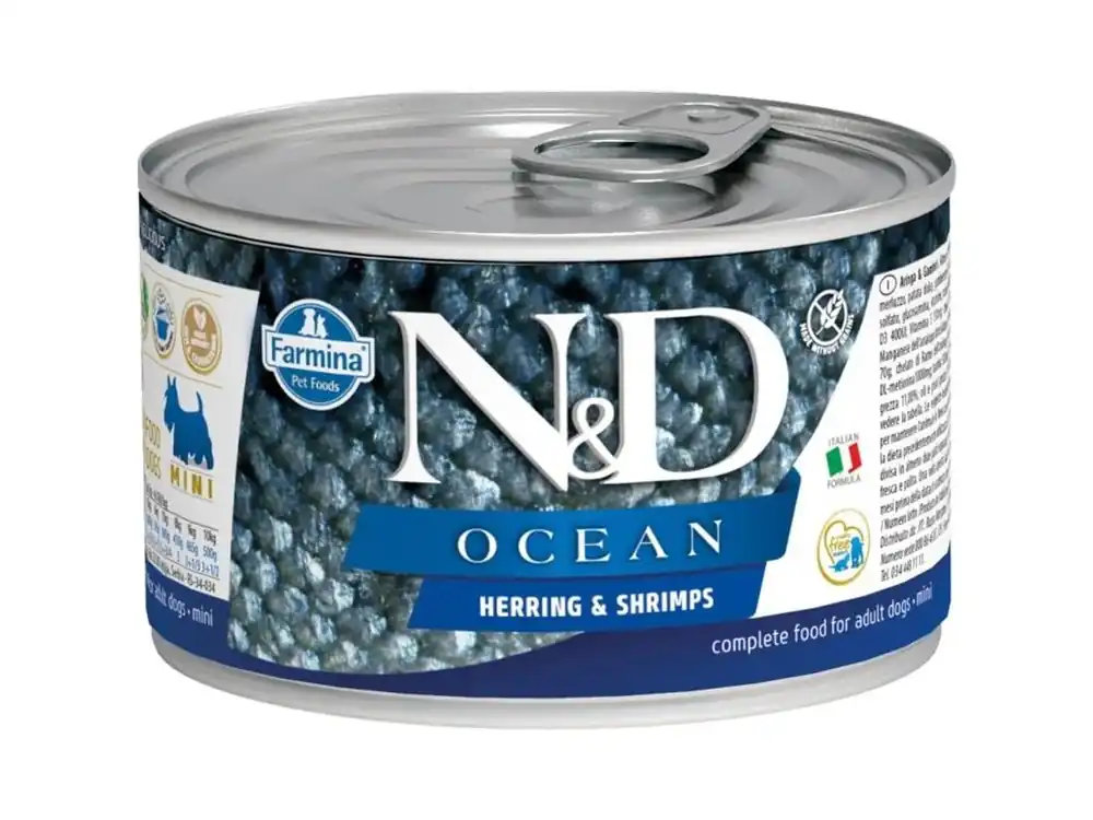 N&D OCEAN Dog konz. Herring & Shrimp Mini 140 g Autentický