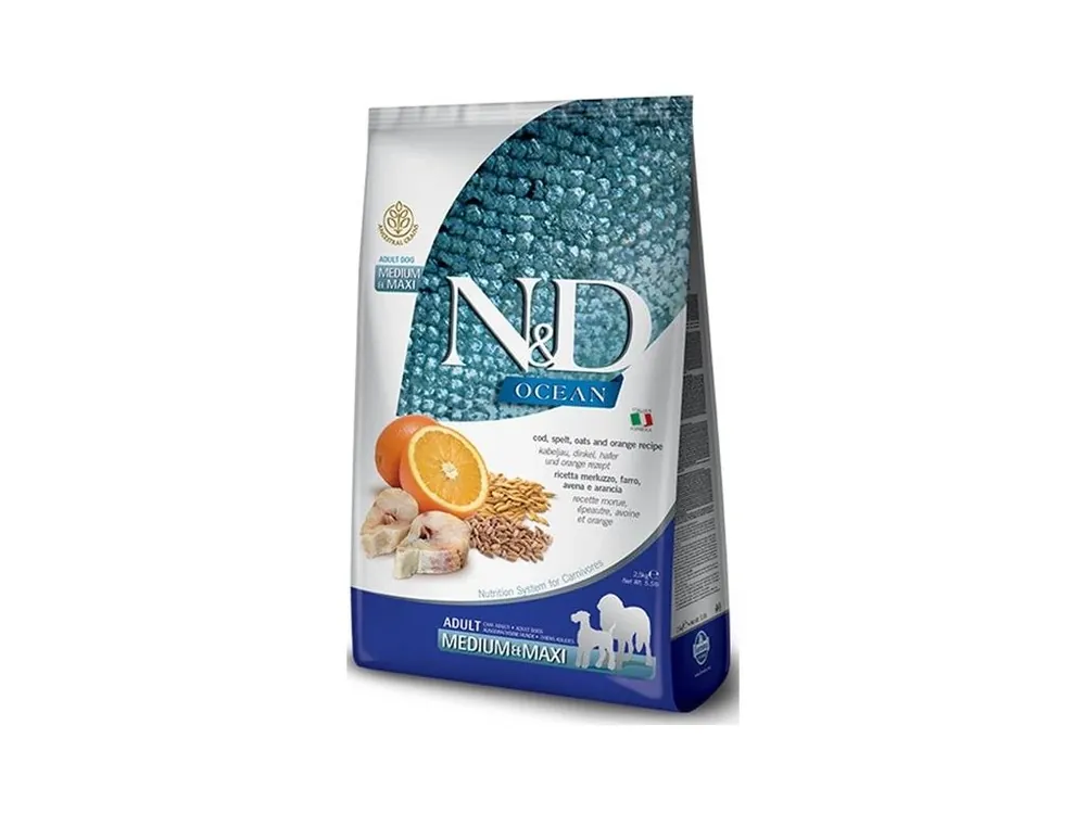 N&D OCEAN Dog LG Cod, Spelt, Oats & Orange Adult Medium & Maxi 2,5 kg Výhodná Nabídka
