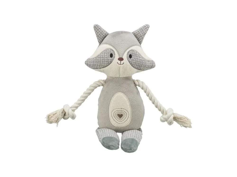Ověřený Mýval s lanem, hračka se zvukem, 33 cm, plyš/tkanina/lano